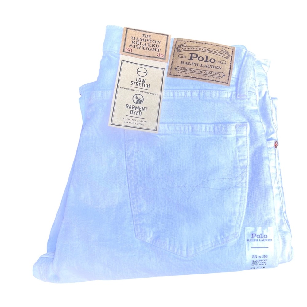 Polo Ralph Lauren Jeans Mens 33x30 White Hampton Relaxed Straight Denim New
